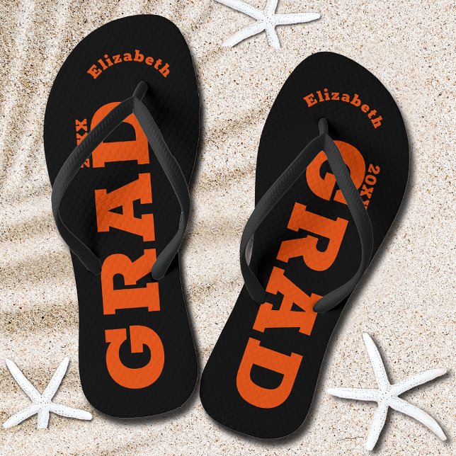 Senior Class in Schwarz und Orange Abschluss Flip Flops (Black and Orange Graduation Senior Class Flip Flops)