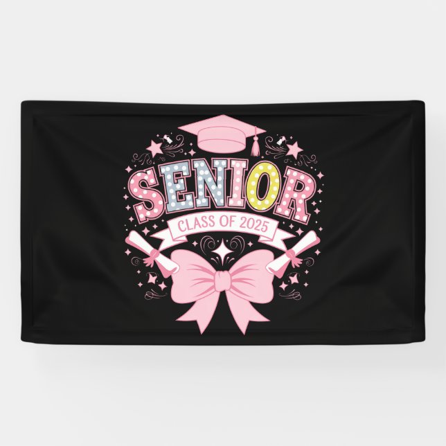 Senior Class of 2025 Abschluss Pink Coquette Bow Banner (Horizontal)
