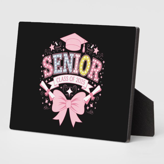 Senior Class of 2025 Abschluss Pink Coquette Bow Fotoplatte (Seite)