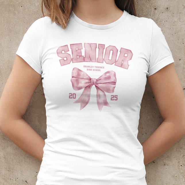 Senior Class of 2025 Pink Bow Abschluss Year T-Shirt (Von Creator hochgeladen)