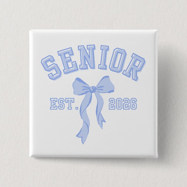 Senior Class of 2026 Blue Coquette Bow Button (Vorderseite)