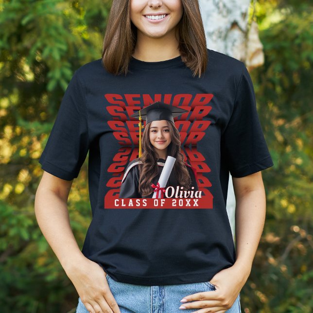 Senior Class of 2026 Personalisiert Foto & Name T-Shirt (Von Creator hochgeladen)