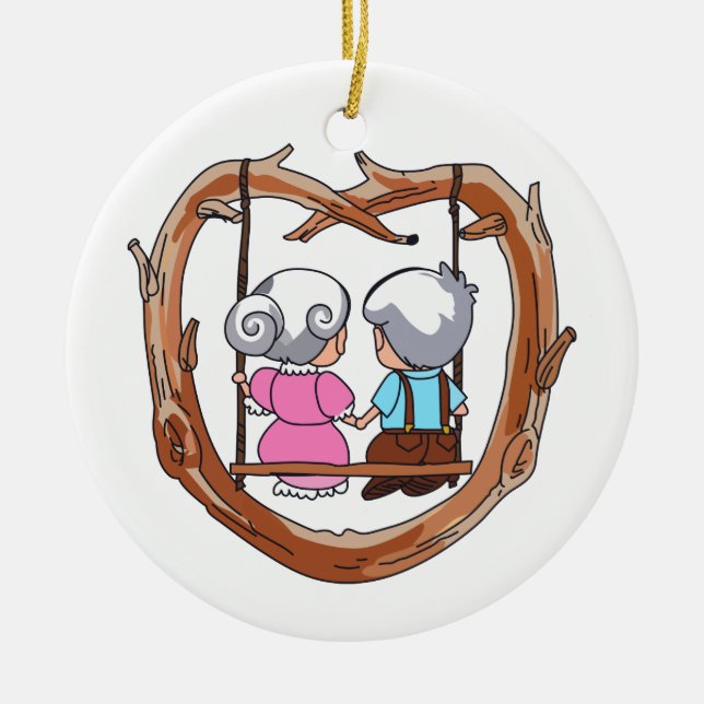 Senior Couple on on Swing Keramik Ornament (Vorne)
