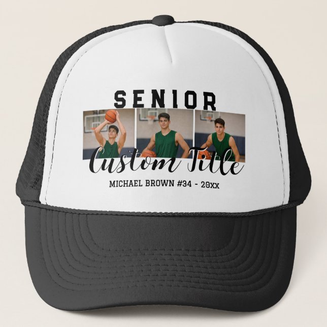 Senior Custom Text Jeder Name 3 Foto-Collage Truckerkappe (Vorderseite)