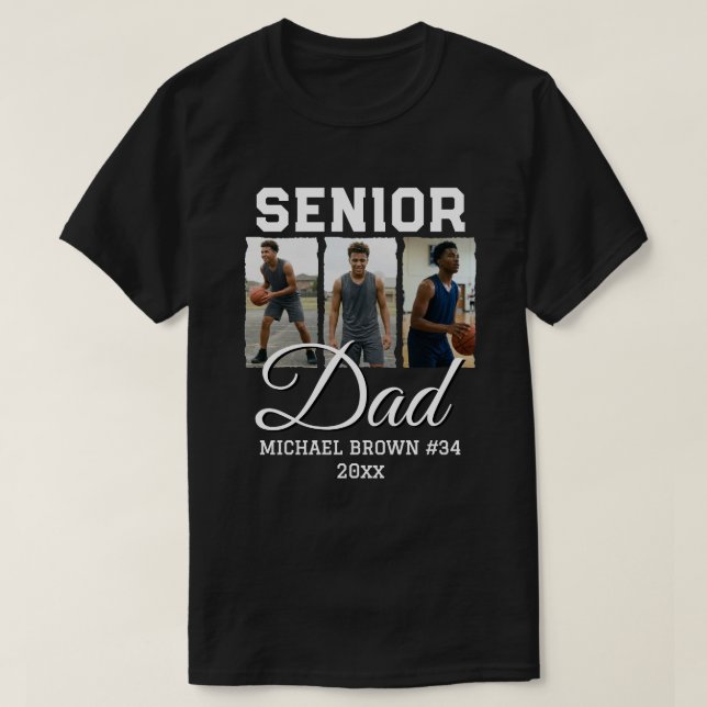 Senior Dad Basketball Photo Collage Custom Name T-Shirt (Design vorne)
