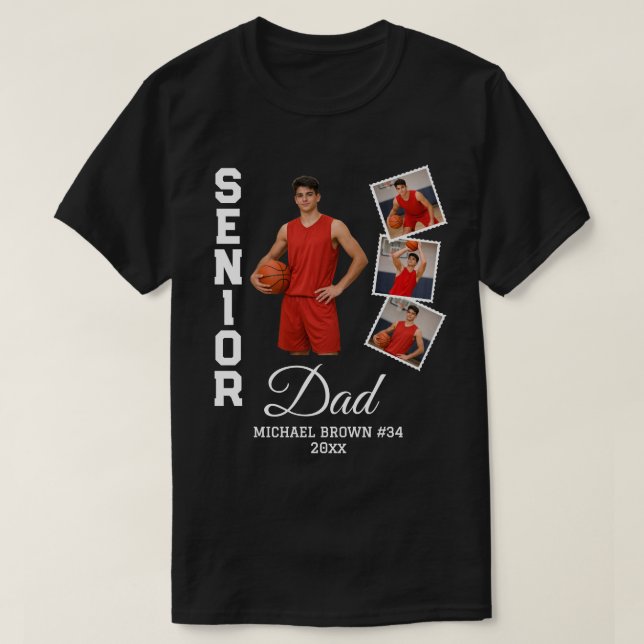 Senior Dad Custom Photo Collage Name Number Year T-Shirt (Design vorne)