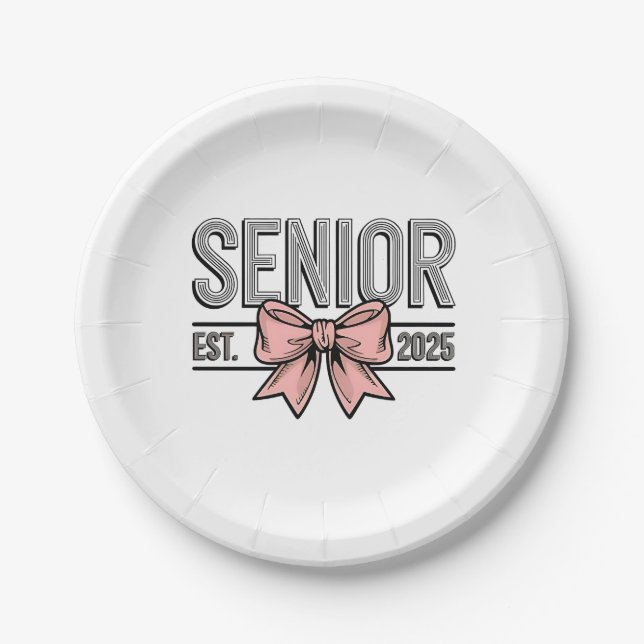Senior Est 2025 Bow Coquette Abschluss Pappteller (Vorderseite)