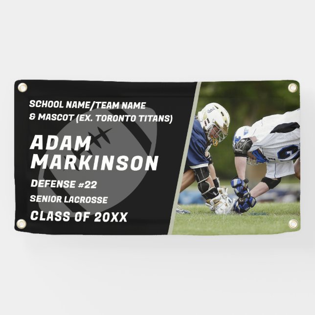 Senior Football Black and White Outdoor Banner (Horizontal)