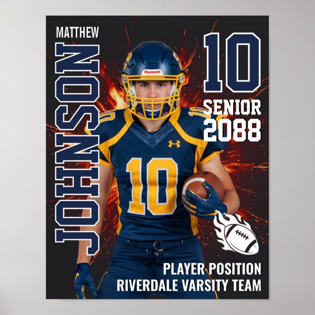Senior Football Photo Fire Background Sports Poster (Vorne)