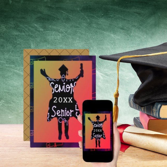 Senior Graduate Silhouette Sunset Colors Party Einladung (Senior Graduate Silhouette Sunset Colors Party Invitation)