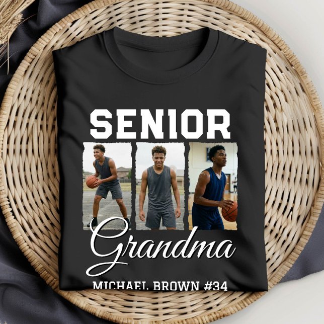 Senior Grandma Basketball Photo Collage Custom T-Shirt (Von Creator hochgeladen)