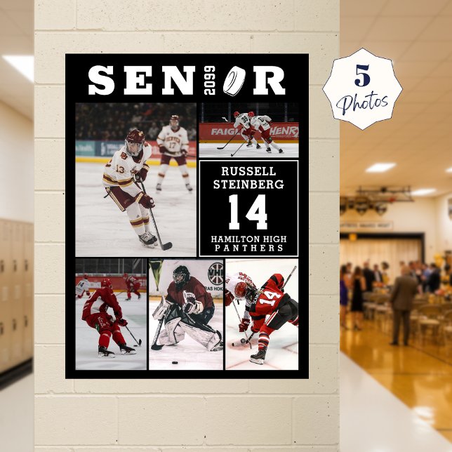Senior Hockey Player Name Number 5 Photo Collage Poster (Von Creator hochgeladen)