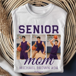 Senior Mom Basketball Photo Collage Custom Name T-Shirt