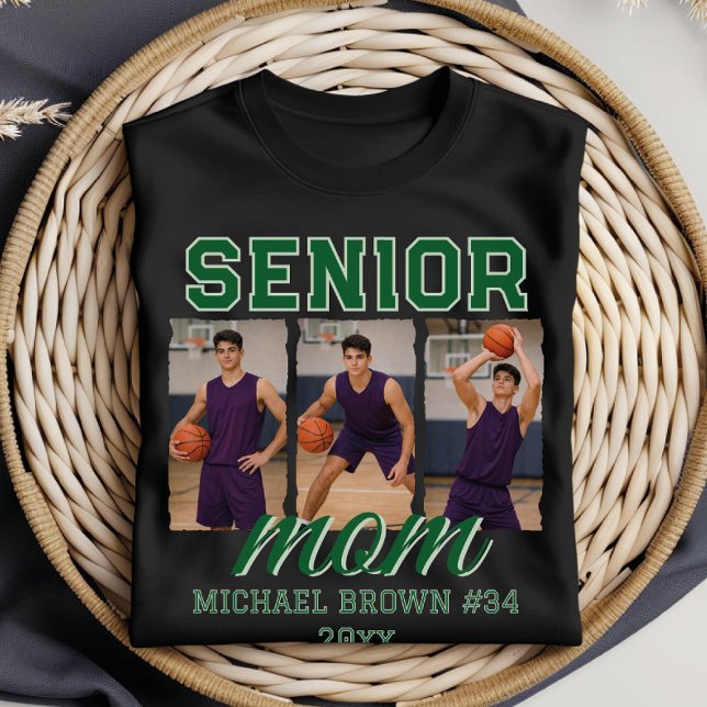 Senior Mom Basketball Photo Collage Custom Name T-Shirt (Von Creator hochgeladen)