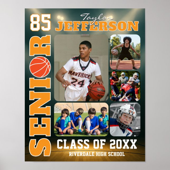 Senior Night Basketball Team Player Photo Collage Poster (Vorne)