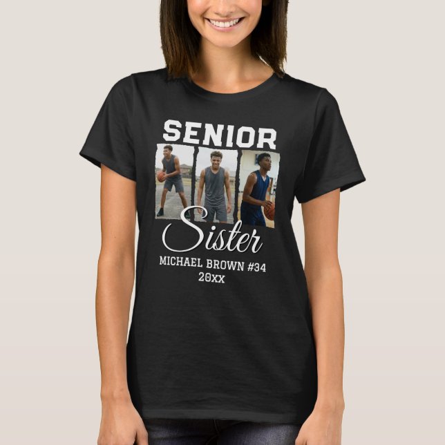 Senior Sister Basketball Photo Collage Custom Name T-Shirt (Vorderseite)