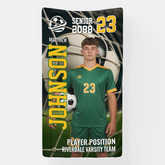 Senior Soccer Player Customized Sports Photo Banner (Vertikal)