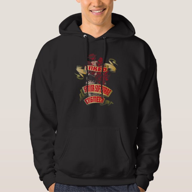 Senior Software Engineer Tätowierter Schädel & Rot Hoodie (Vorderseite)