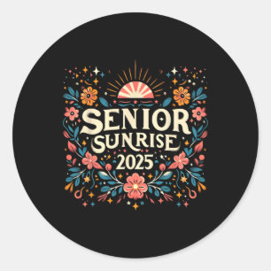 Senior Sunrise 2025 High School Vintage Wilde Blum Runder Aufkleber