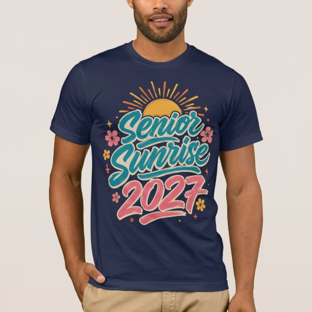 Senior Sunrise 2027 Retro Brush Script Abschlussfe T-Shirt (Vorderseite)