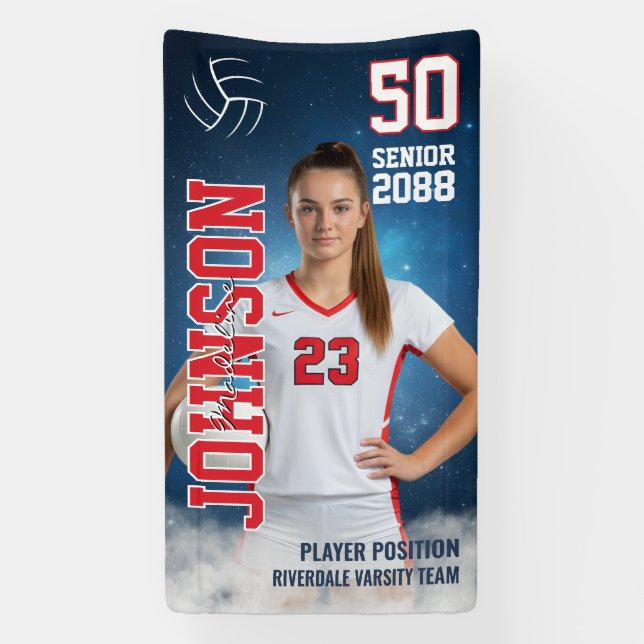 Senior Volleyball Girls Player Custom Sports Photo Banner (Vertikal)