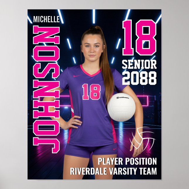 Senior Volleyball Player Personalized Photo Sports Poster (Vorne)