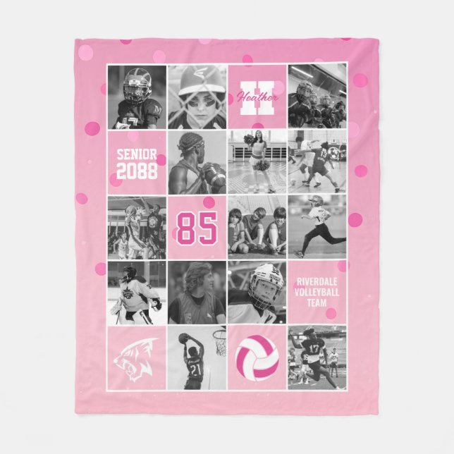 Senior Volleyball Team Custom Photo Pink Confetti Fleecedecke (Vorderseite)