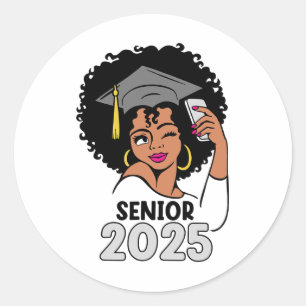 Senioren Cl von 2025 Abschluss 25 Afro Black Women Runder Aufkleber