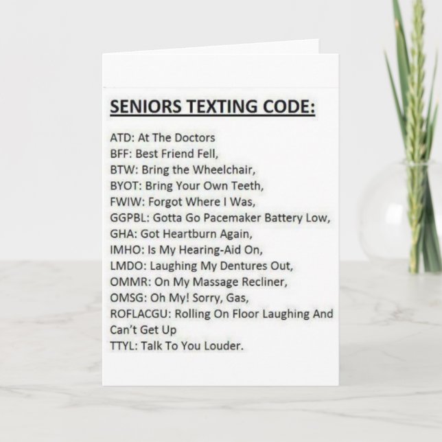 Senioren-Textcode Karte (Vorderseite)