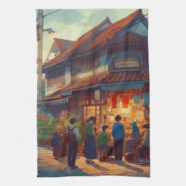 Senja di Warung Kopi  Geschirrtuch (Vertikal)