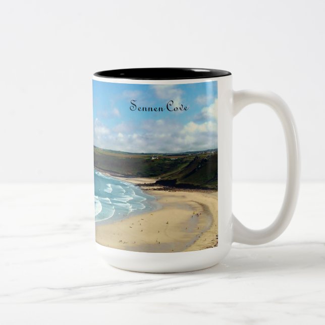 Sennen Cove Cornwall England Zweifarbige Tasse (Rechts)