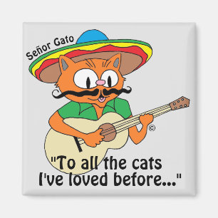 Señor Gato Cartoon Cat Playing Gitarre singen Magnet
