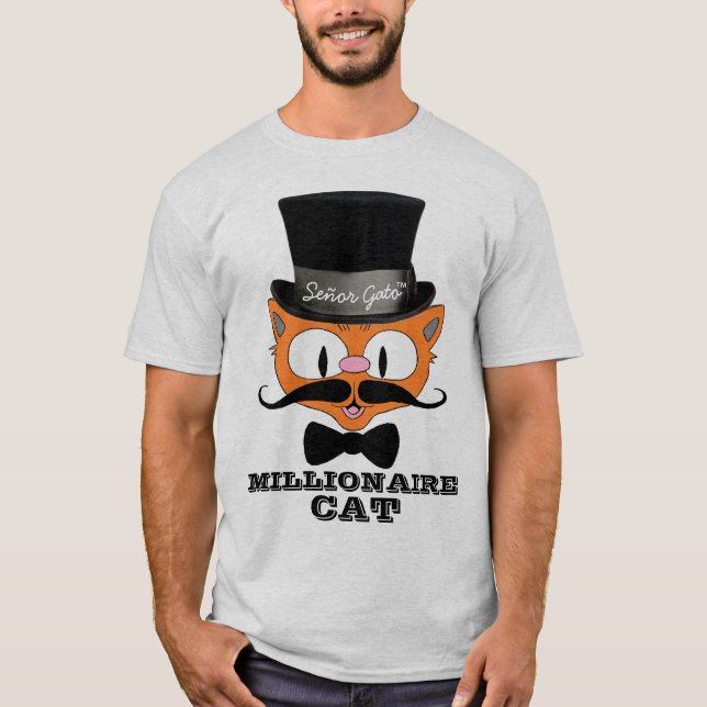 Señor Gato Cartoon Millionaire Mustache Cat Bowtie T-Shirt (Vorderseite)
