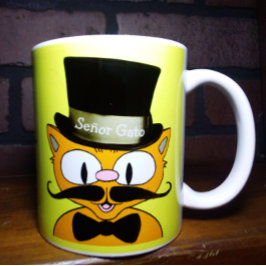 Señor Gato Cartoon Mustache Cat Top Hat Bow Krawat Kaffeetasse
