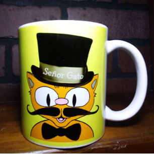 Señor Gato Cartoon Mustache Cat Top Hat Bow Krawat Kaffeetasse