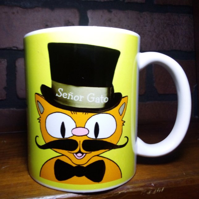 Señor Gato Cartoon Mustache Cat Top Hat Bow Krawat Kaffeetasse (Von Creator hochgeladen)