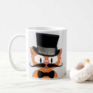 Señor Gato Cartoon Mustache Cat Top Hat Bow Krawat Kaffeetasse