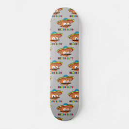 Señor Gato Cartoon Mustache cat with Fiesta Hat Skateboard