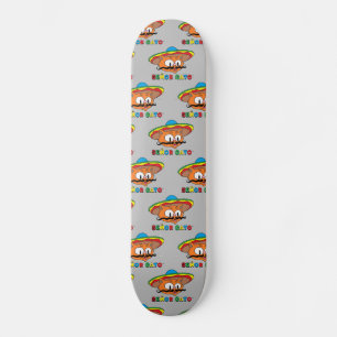 Señor Gato Cartoon Mustache cat with Fiesta Hat Skateboard