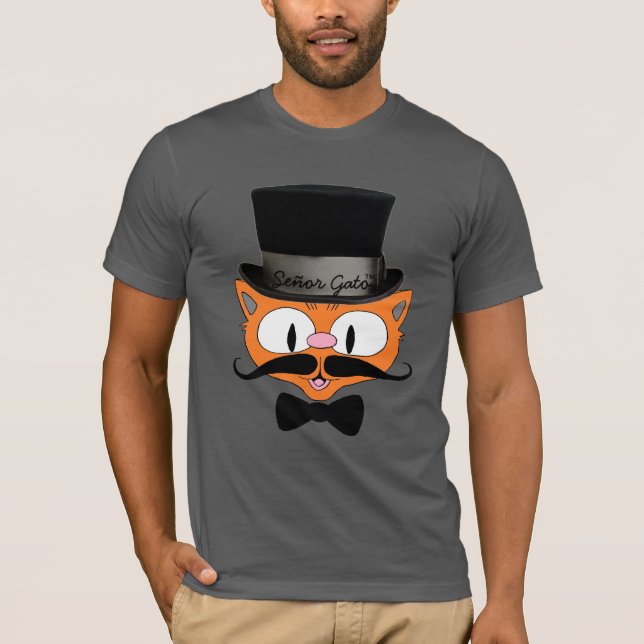 Señor Gato™ Cartoon Mustache Katze mit Top-Hut T-Shirt (Vorderseite)