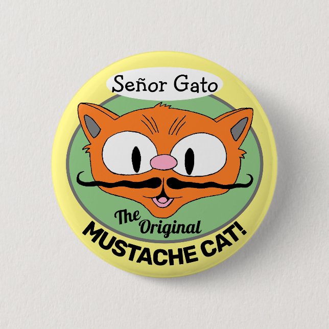 Señor Gato die Original Mustache Katze Cartoon Kat Button (Vorderseite)