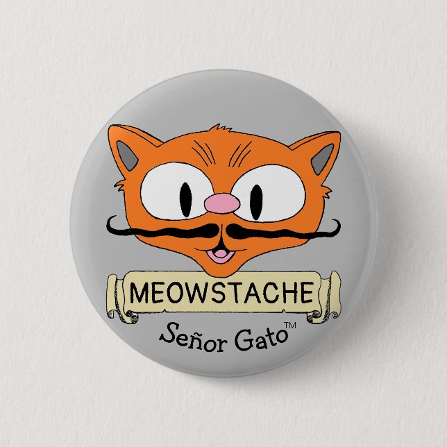 Señor Gato MEOWSTACHE Cartoon Mustache Cat Button (Vorderseite)