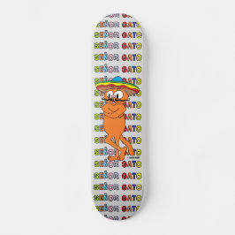 Señor Gato mit Fiesta Hat Cartoon Mustache Cat Skateboard
