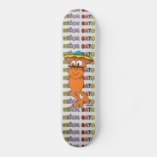 Señor Gato mit Fiesta Hat Cartoon Mustache Cat Skateboard