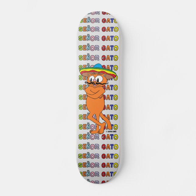 Señor Gato mit Fiesta Hat Cartoon Mustache Cat Skateboard (Vorderseite)
