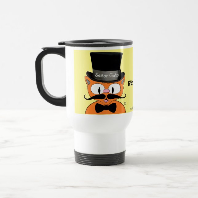 Señor Gato Mustache Cat w/Top Hat Travel Mug Reisebecher (Links)