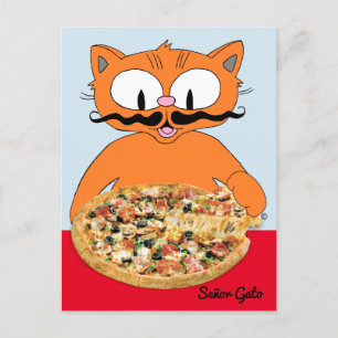 "Señor Gato Pizza" Funny Deluxe Pizza Niedlich Cat Postkarte