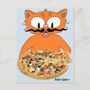 "Señor Gato Pizza" Funny Deluxe Pizza Niedlich Cat Postkarte