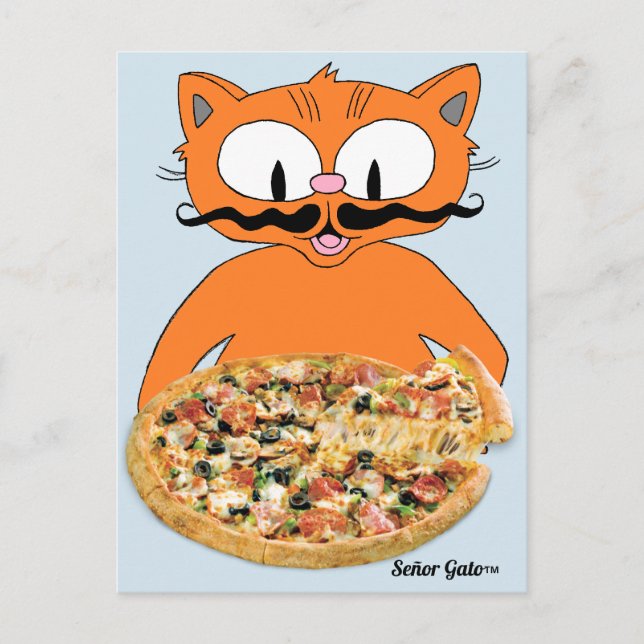 "Señor Gato Pizza" Funny Deluxe Pizza Niedlich Cat Postkarte (Vorderseite)