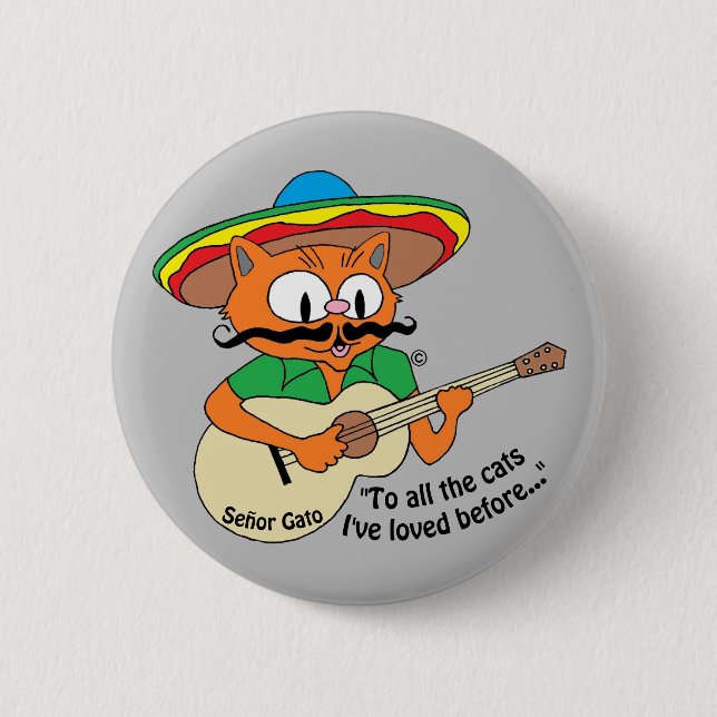 Senor Gato Playing Guitar Singing Cat Button (Vorderseite)